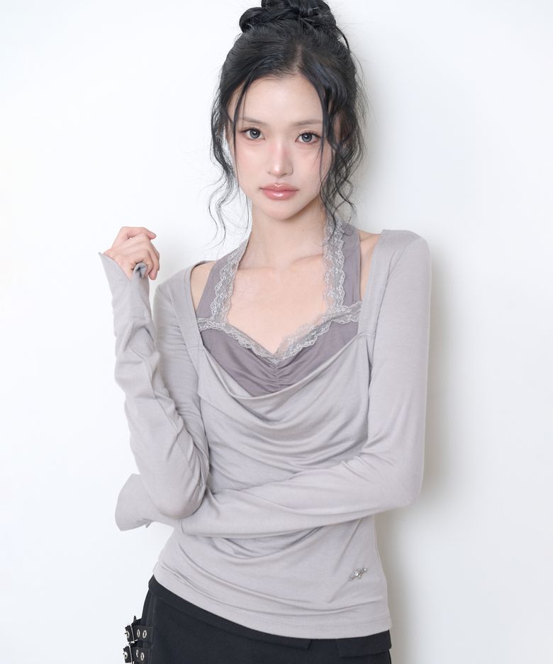 카울 레이스 롱슬리브 베이지