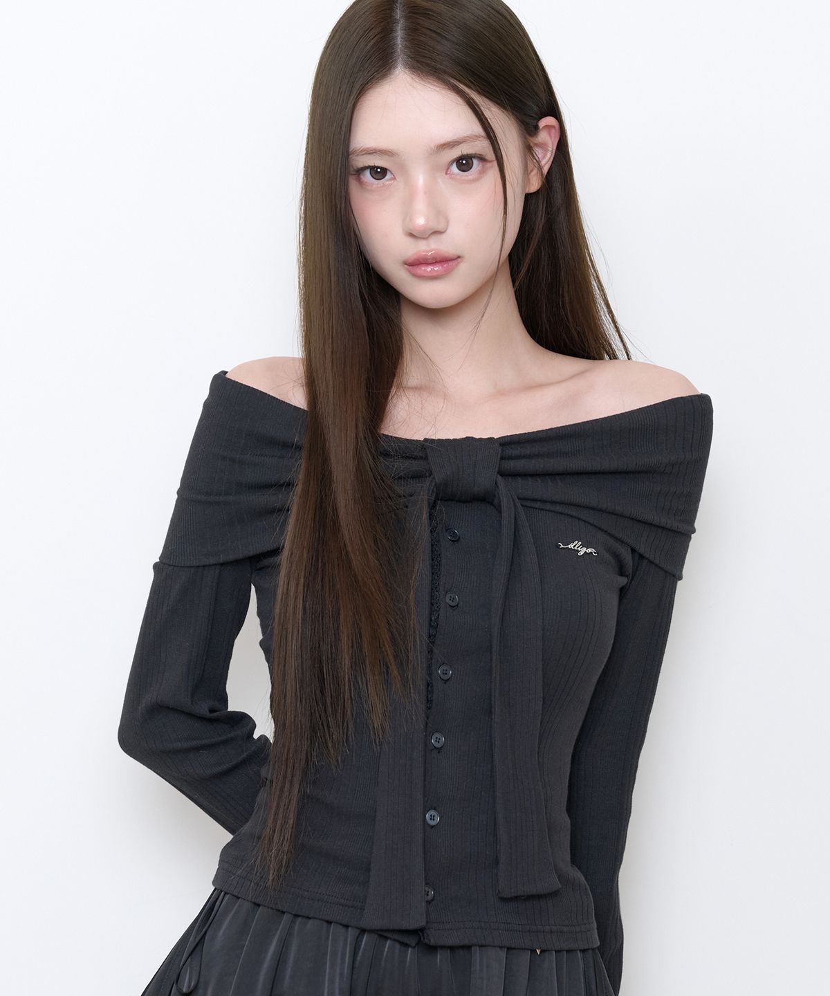 일리고(ILLIGO) 퓨어 보우 가디건 탑 블랙