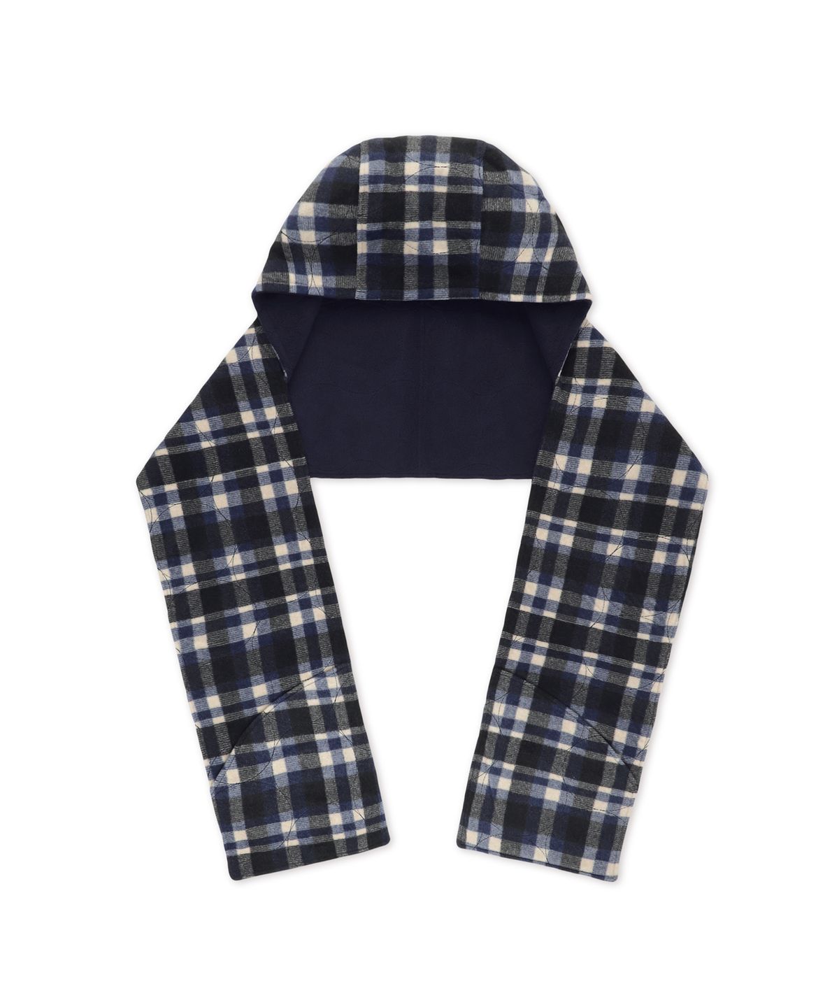 썬러브투어(SUNLOVETOUR) Reversible Fleece Hoodie Scarf Navy Plaid