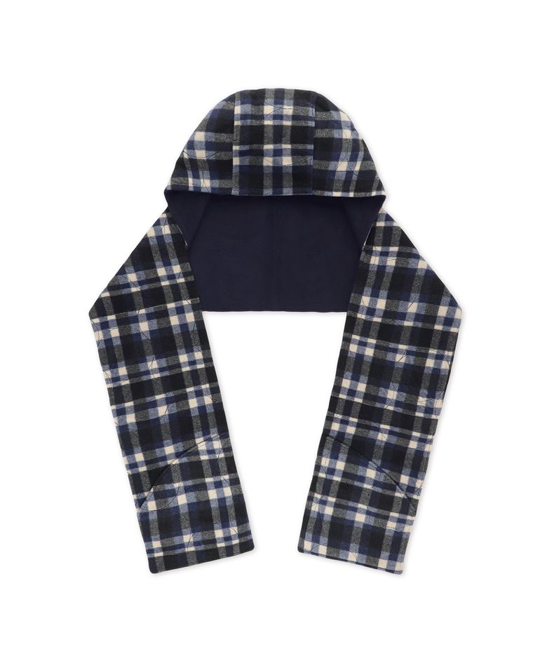 Reversible Fleece Hoodie Scarf Navy Plaid