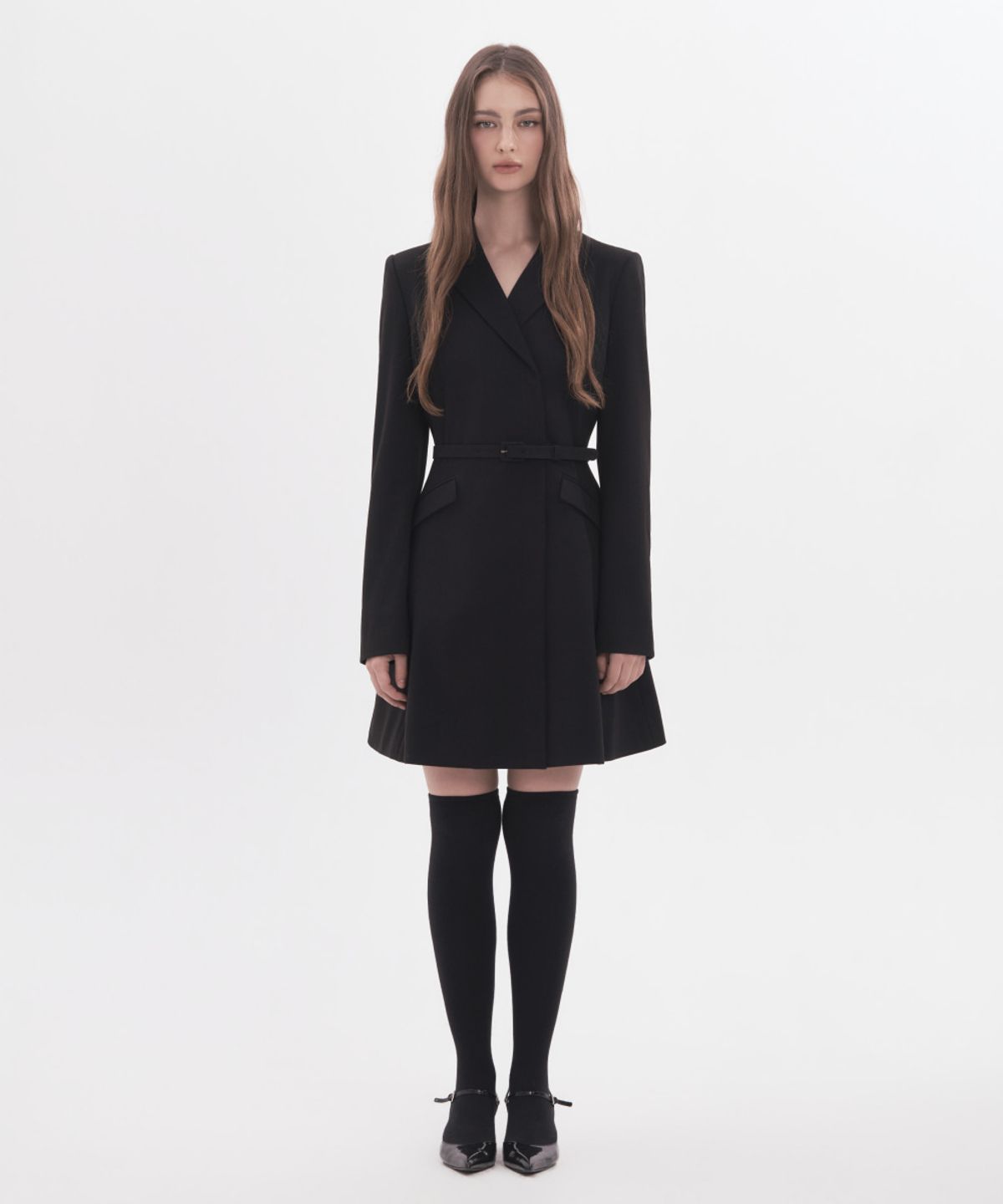 마우솔레움(MAU SOLEUM) Jenn Herringbone Belted Mini Dress - Black