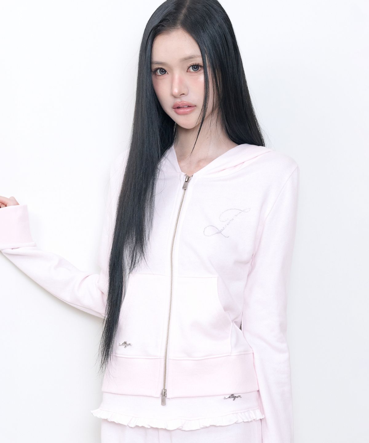 일리고(ILLIGO) 베이직 슬림 후드 집업 핑크