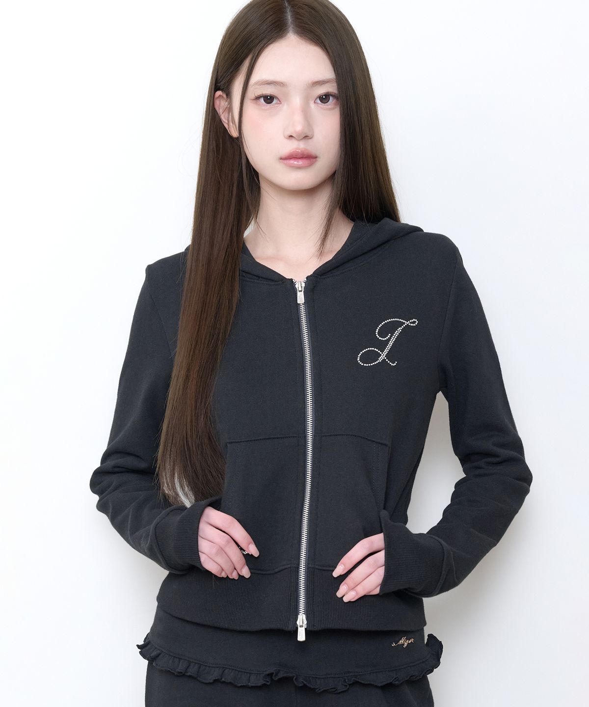 일리고(ILLIGO) 베이직 슬림 후드 집업 블랙