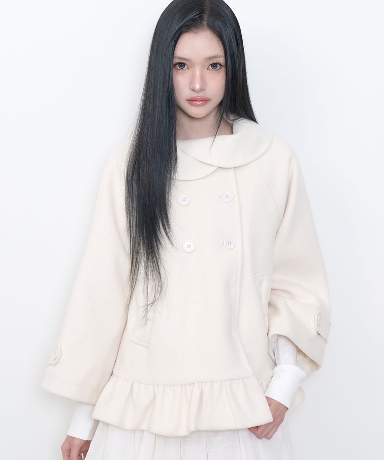 프릴 케이프 코트 아이보리
