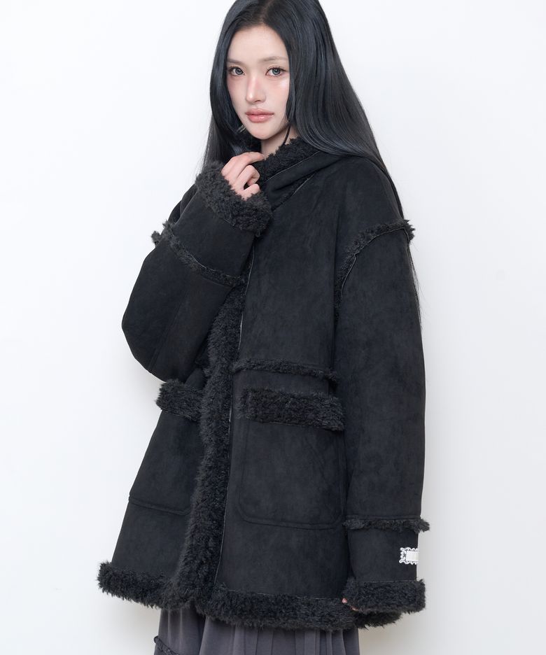 시어링 무스탕 하프 코트 블랙