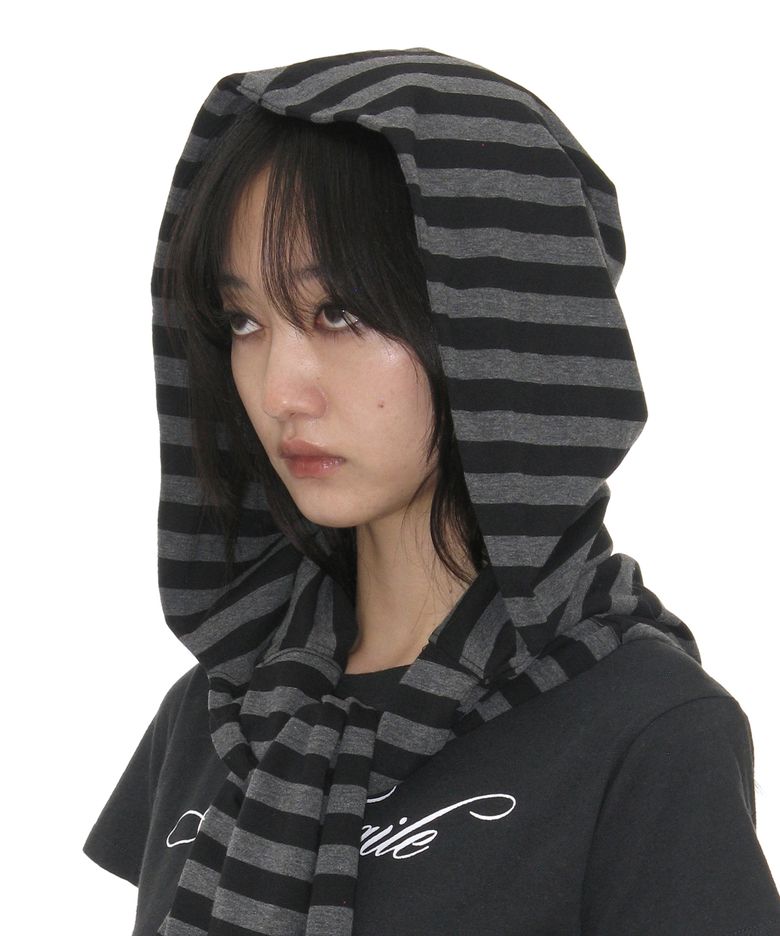 디컨스트럭티드 티셔츠 후드 스카프_스트라이프