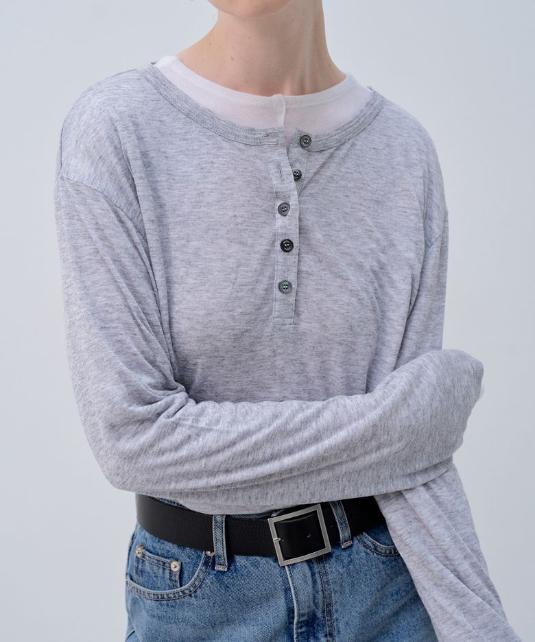 HENRY NECK T SHIRTS_MELANGE GREY