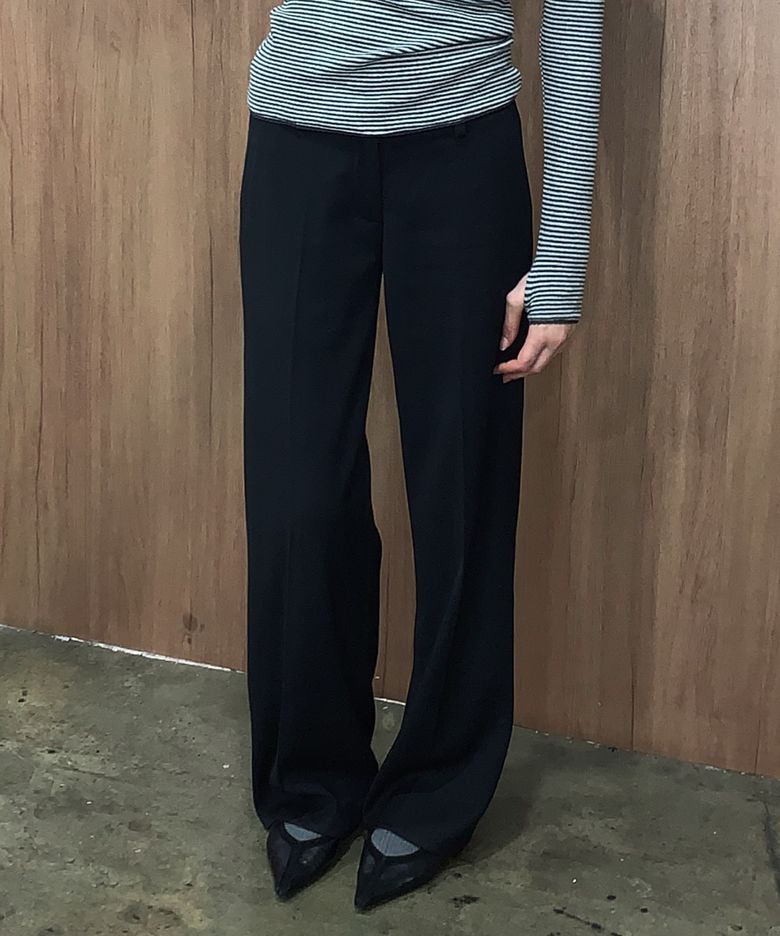 ESSENTIAL Wool-Blend Straight Slacks Black