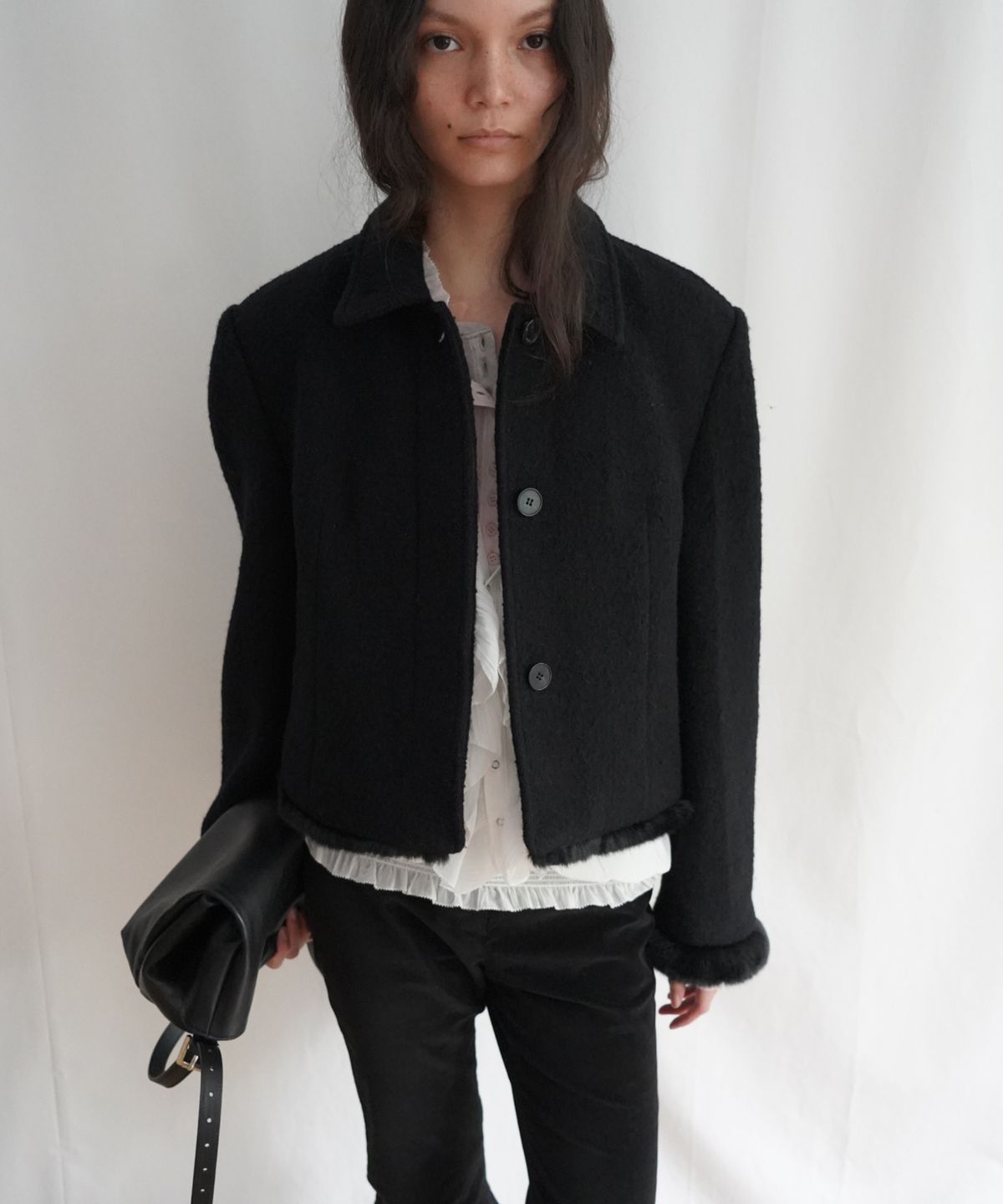 엘무드 우먼(LMOOD WOMEN) VALENTINA Wool-Fur Combo Jacket Black