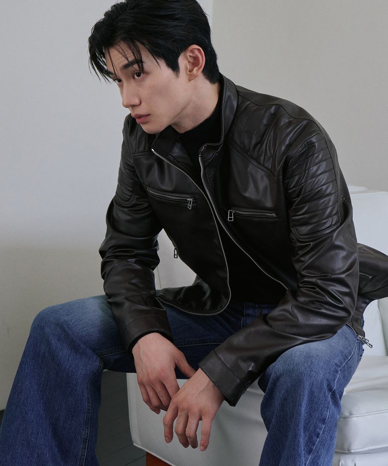 Biker patch crop leather jacket(Brown)