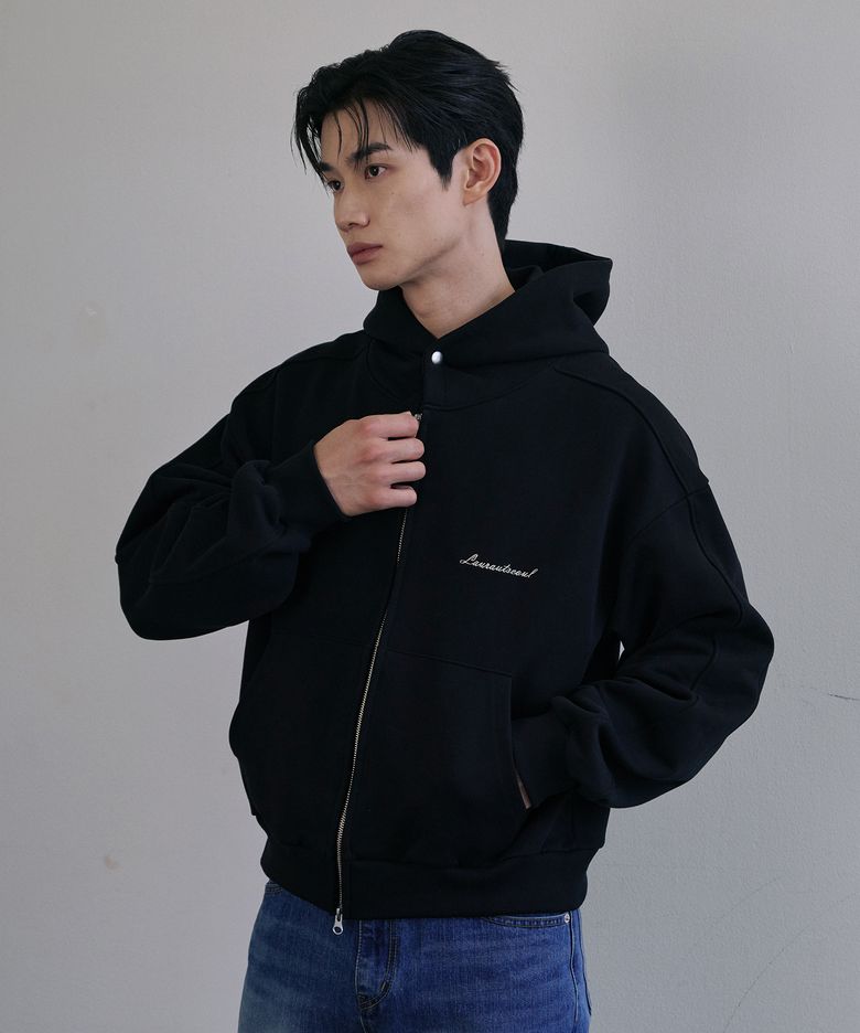Structured paneled Crop hood zip up (Black)
