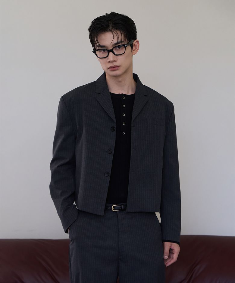 Tailored crop blazer jacket(Graystripe)