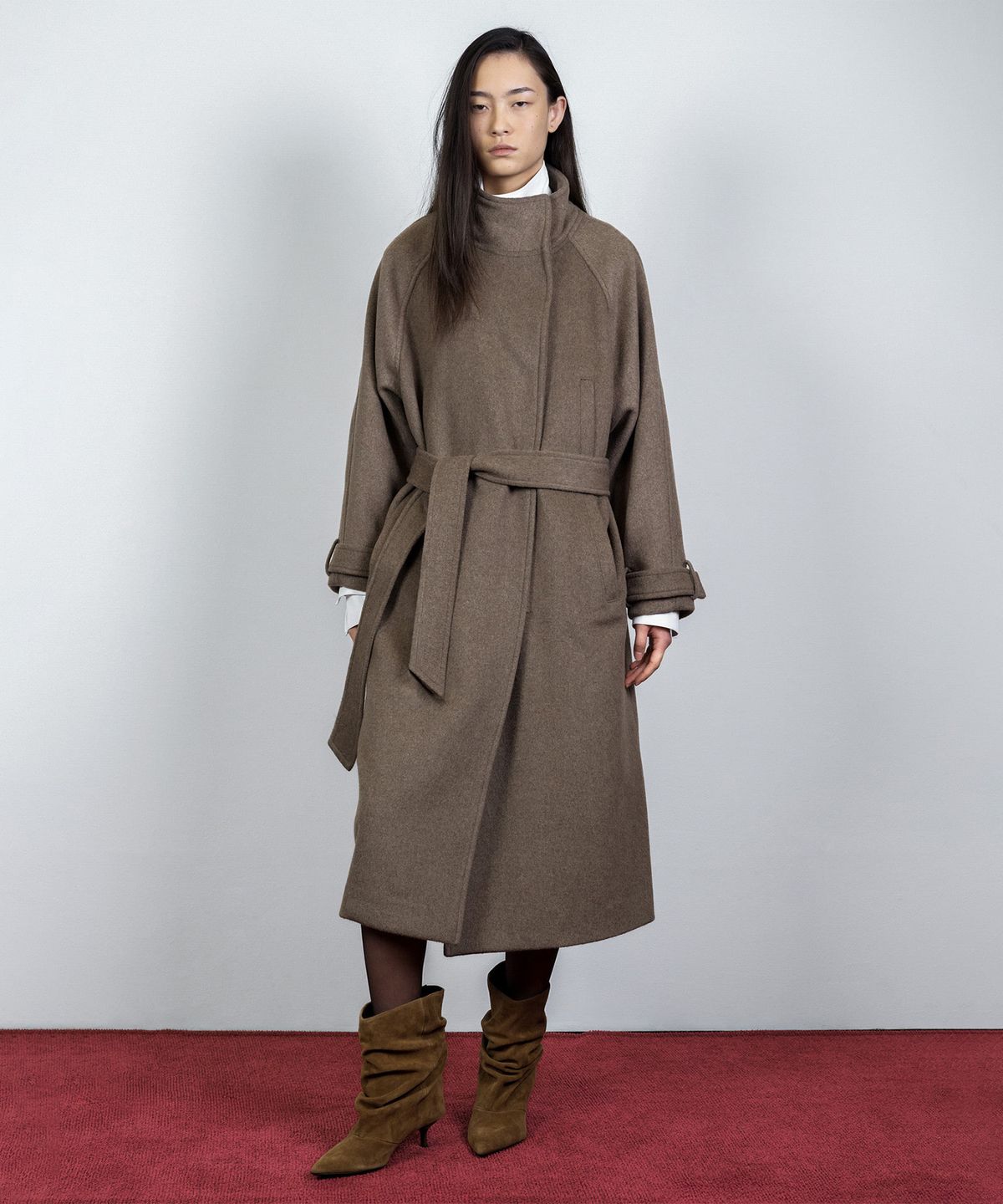 나체(NACHE) ASYMMETRIC ZIP WOOL LONG COAT BROWN