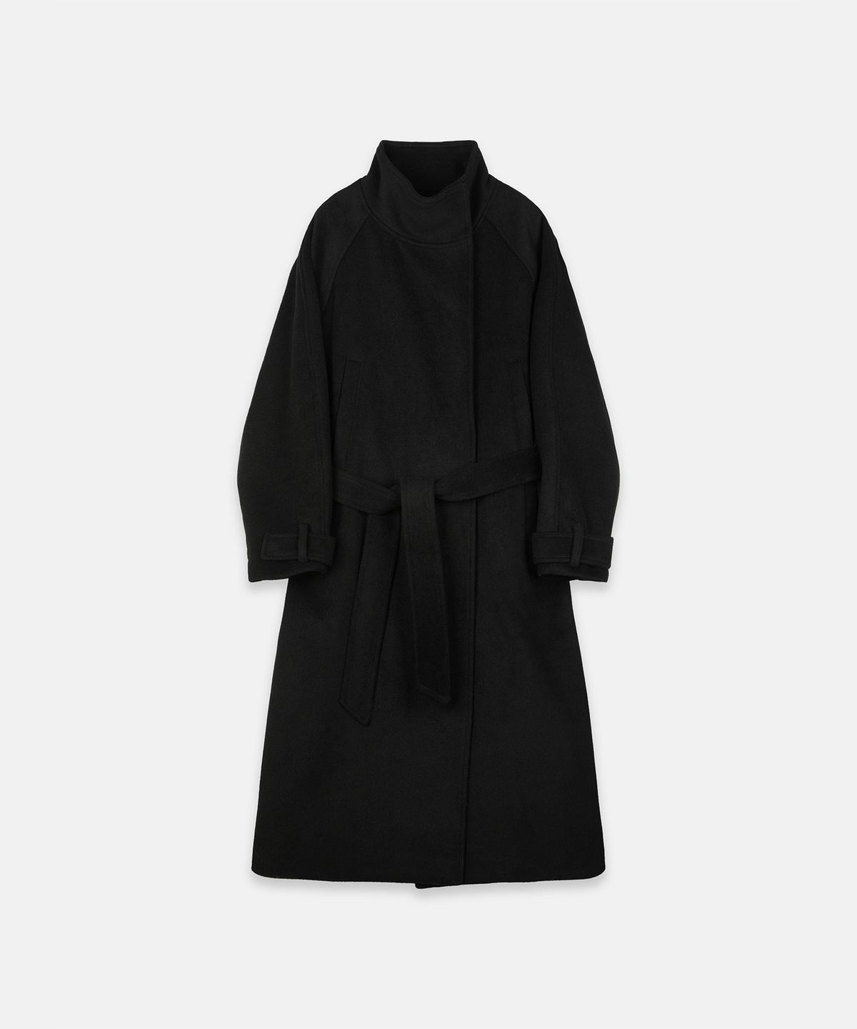 나체(NACHE) ASYMMETRIC ZIP WOOL LONG COAT BLACK