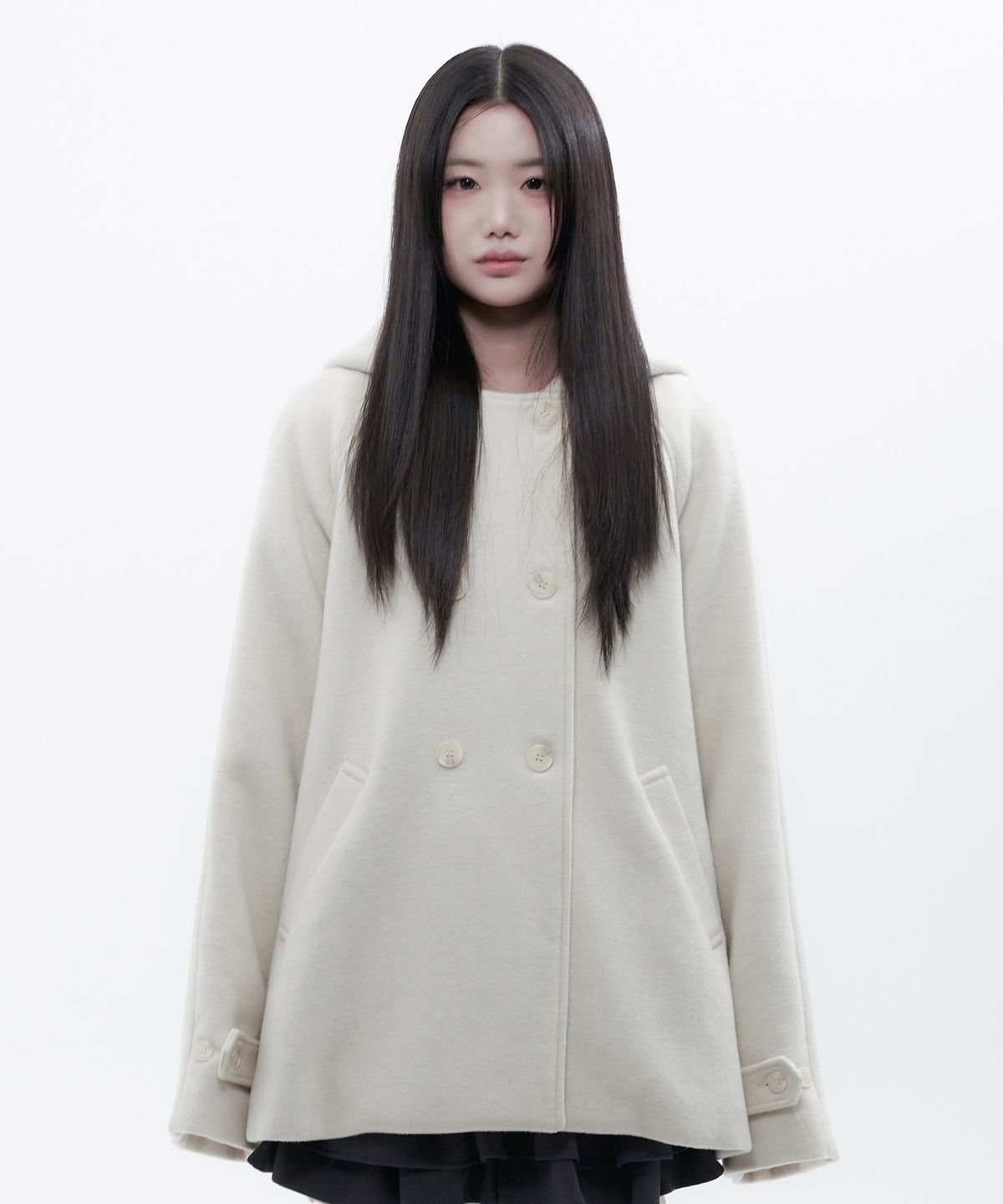 알키알카(ALKI ALKA) Hooded Half Coat (Ivory)_ALKAS01533