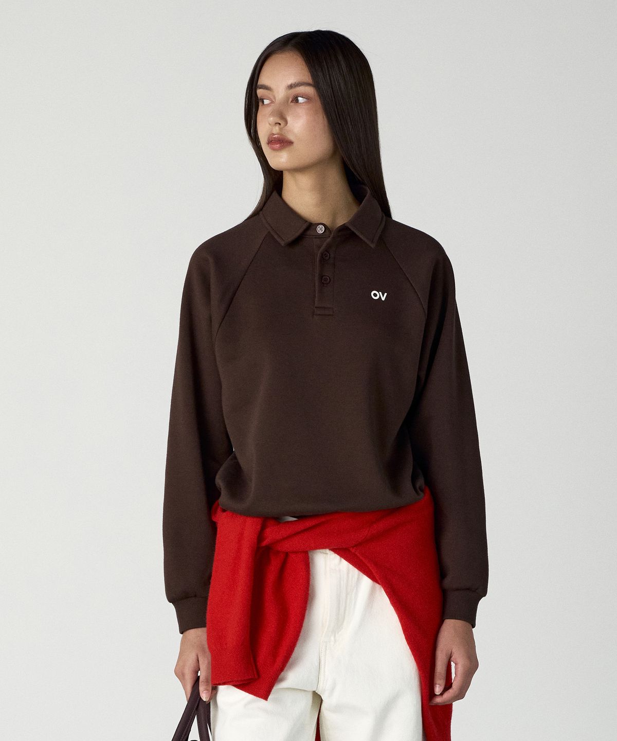 아웃도어 보이스(OUTDOOR VOICES) OV LOGO POLO SWEATSHIRT (BROWN)
