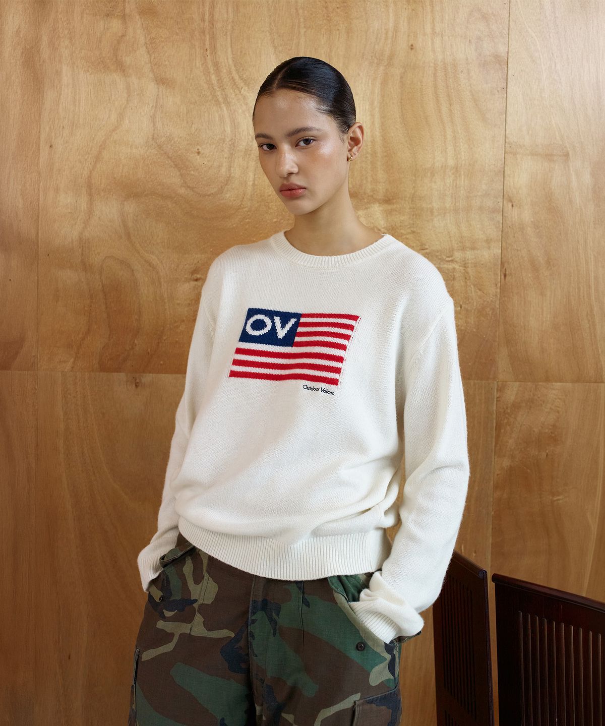 아웃도어 보이스(OUTDOOR VOICES) OV FLAG WOOL KNIT SWEATER (CREAM)