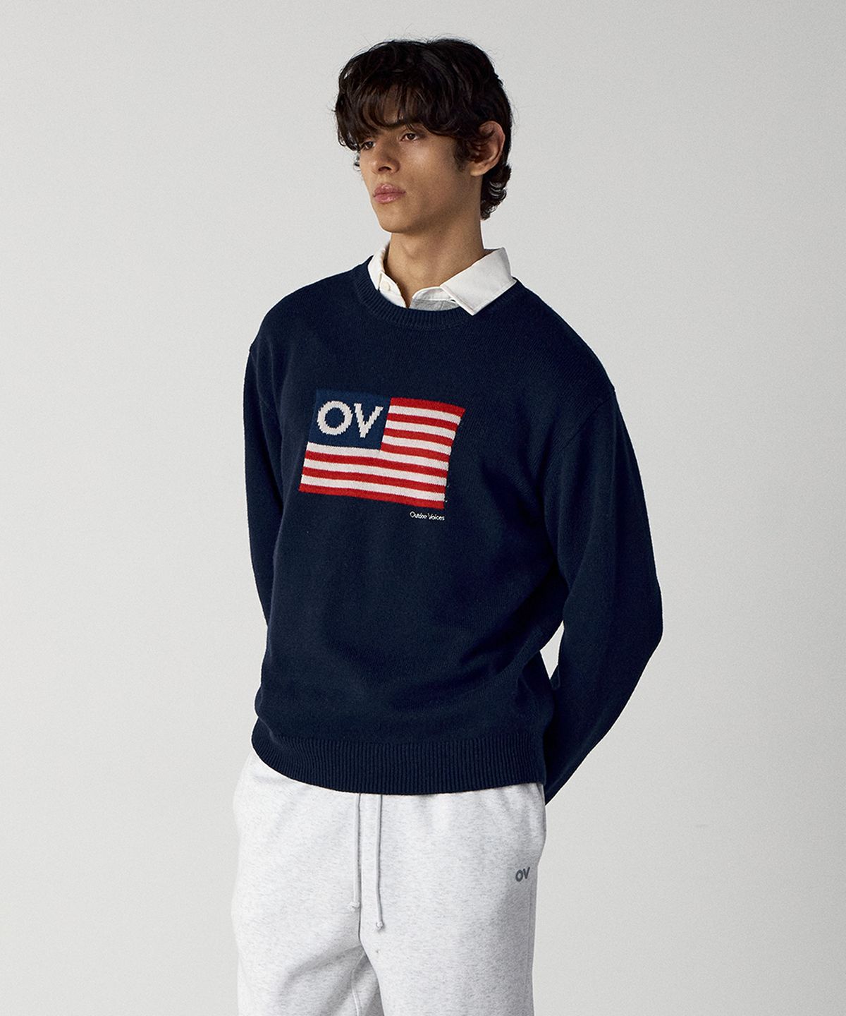 아웃도어 보이스(OUTDOOR VOICES) OV FLAG WOOL KNIT SWEATER (NAVY)