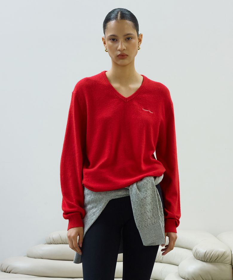 WOOL CASHMERE V NECK SWEATER (RED)