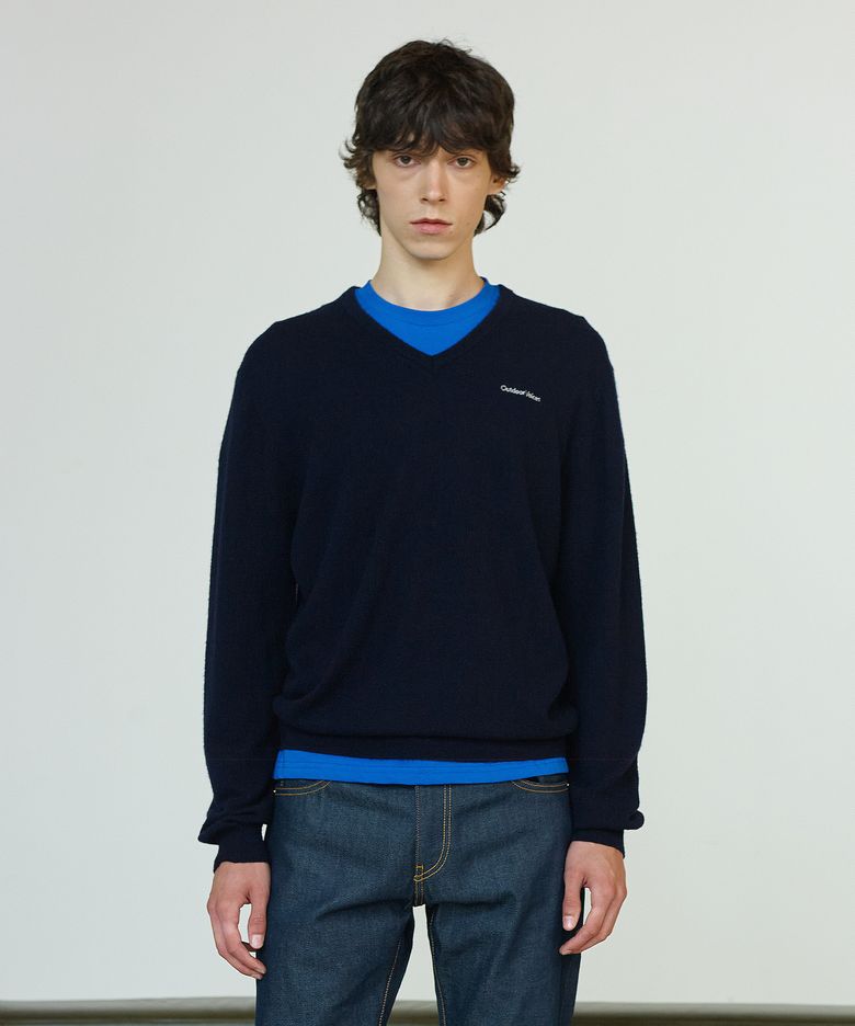 WOOL CASHMERE V NECK SWEATER (NAVY)
