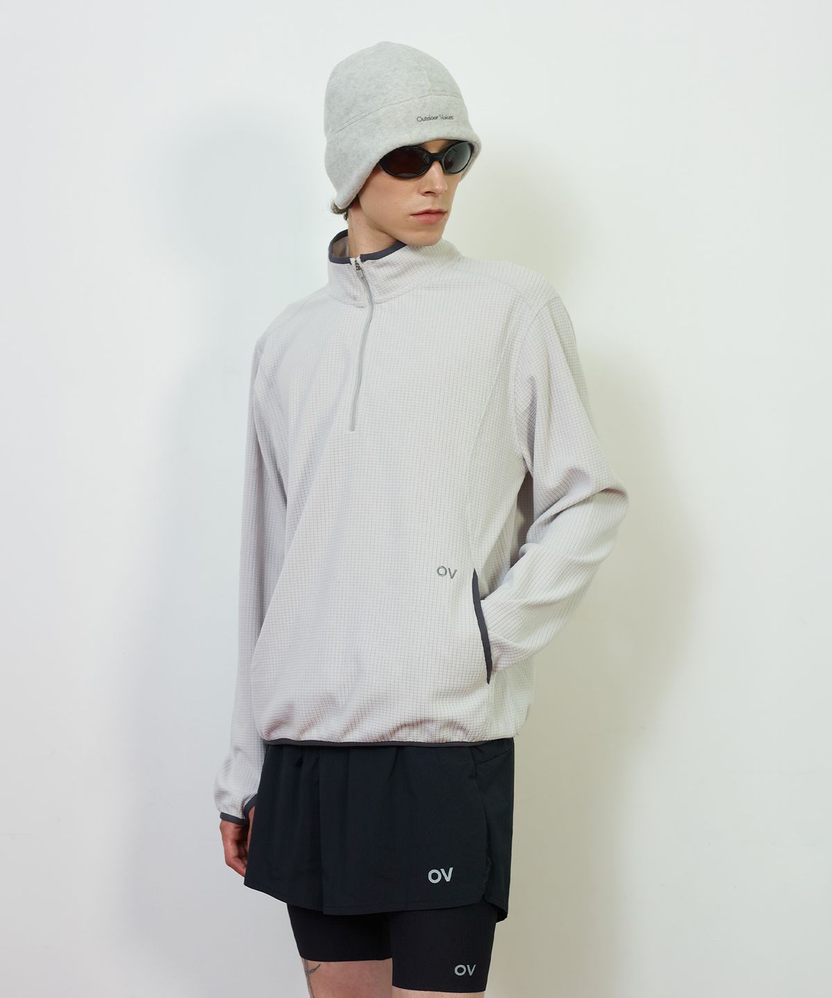 아웃도어 보이스(OUTDOOR VOICES) Technol-OV™ GRID FLEECE HALF ZIP (LIGHT GRAY)