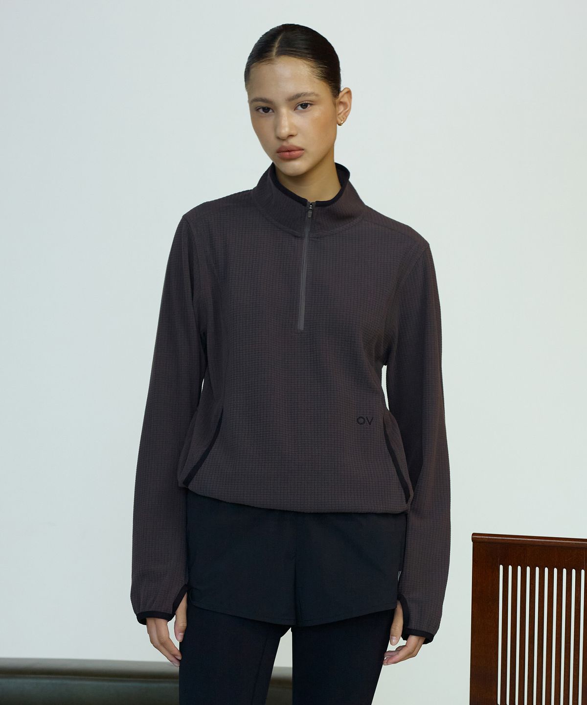 아웃도어 보이스(OUTDOOR VOICES) Technol-OV™ GRID FLEECE HALF ZIP (CHARCOAL)