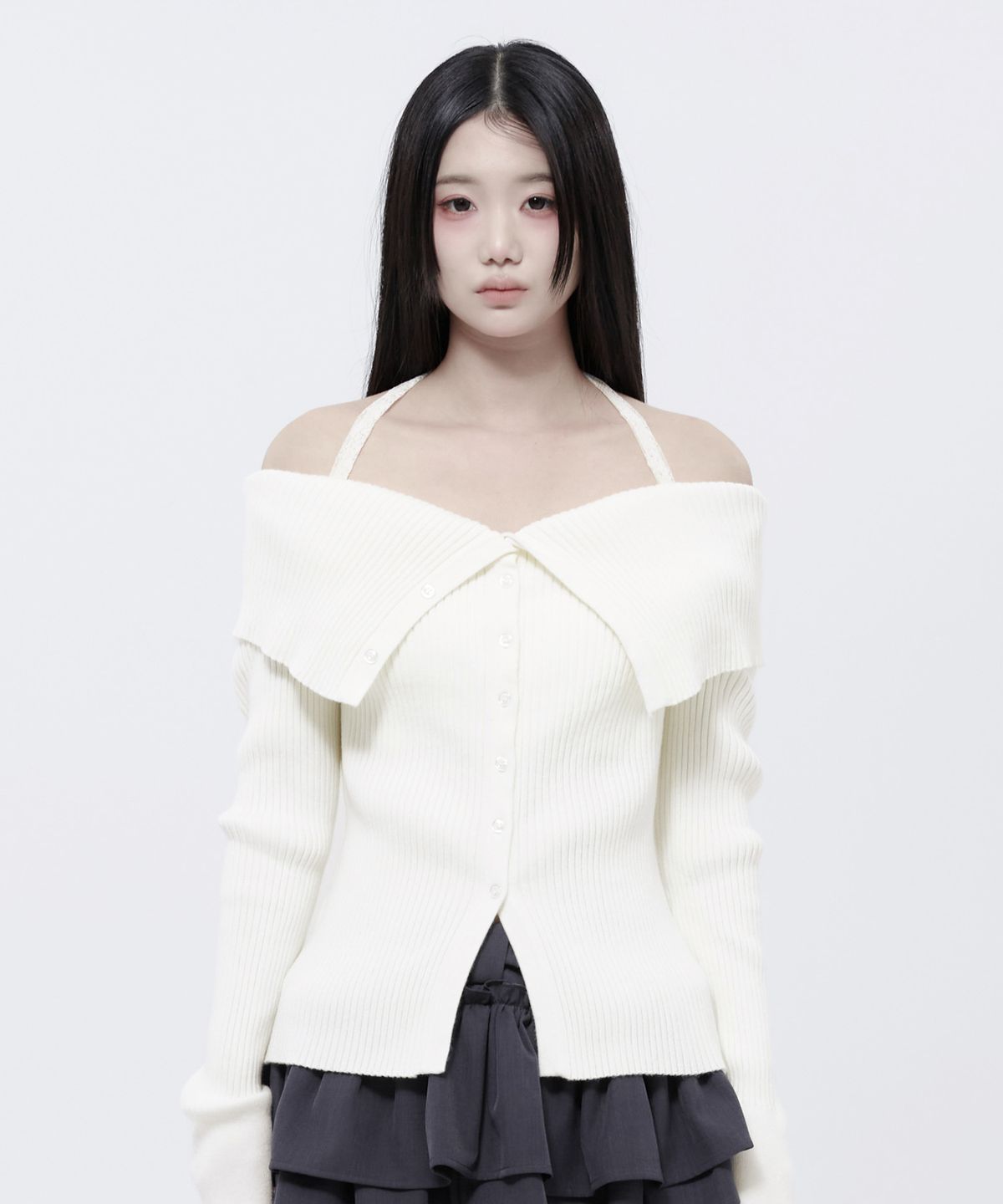 알키알카(ALKI ALKA) Lace Halter Knit Top (Ivory)_ALKAS01560