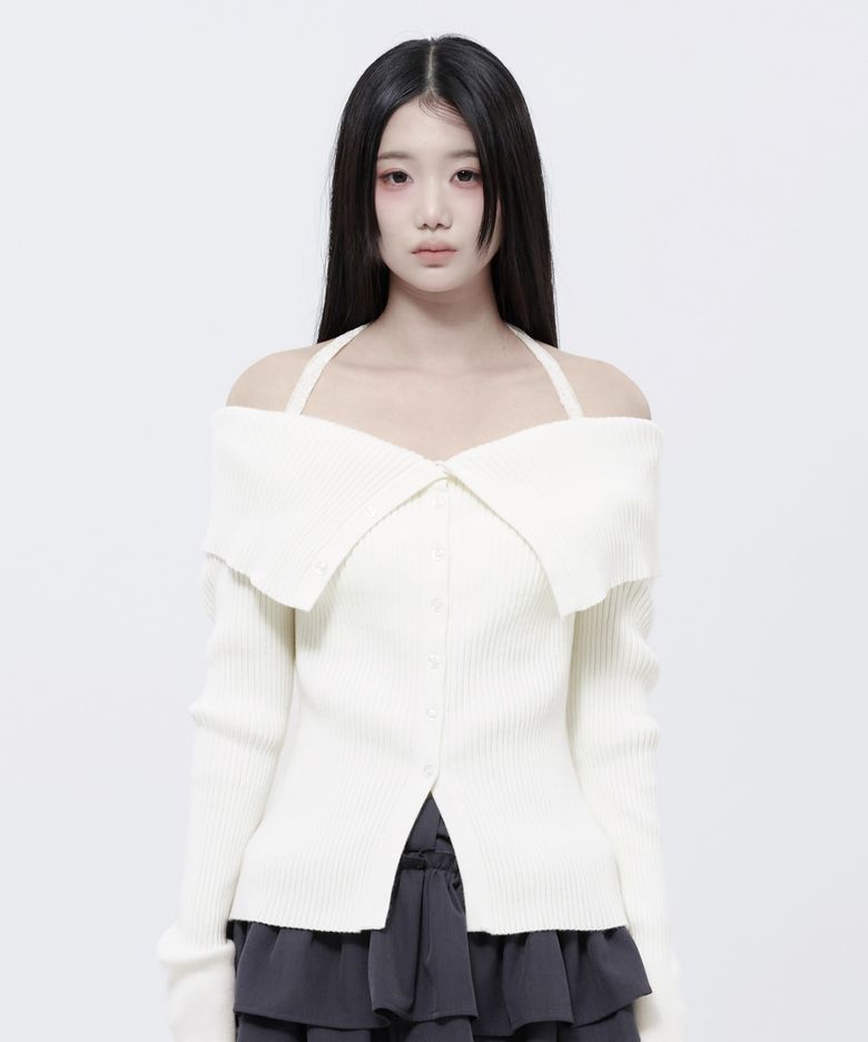 Lace Halter Knit Top (Ivory)_ALKAS01560