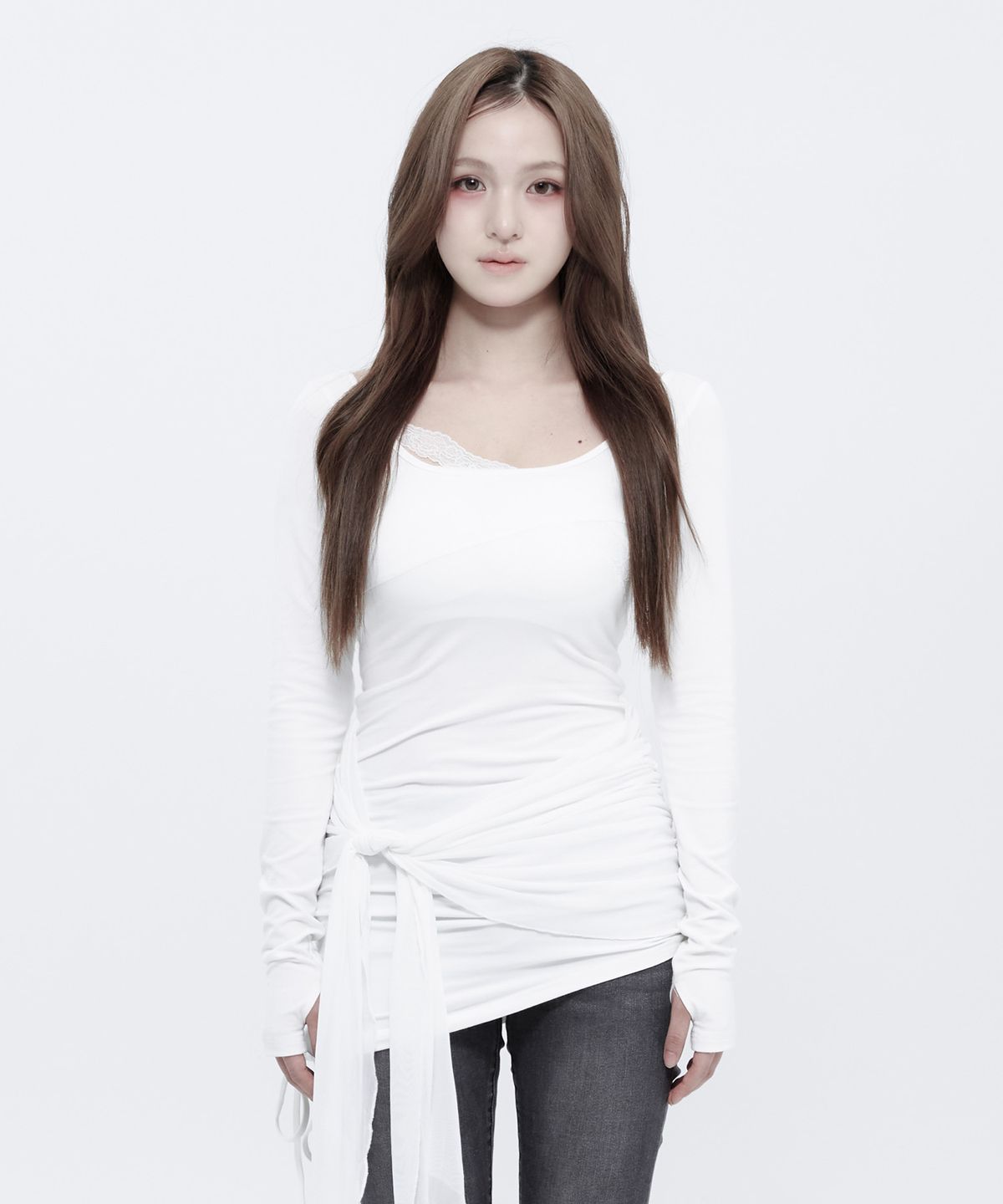 알키알카(ALKI ALKA) Lace Draped Mini Dress (Ivory)_ALKAS01539