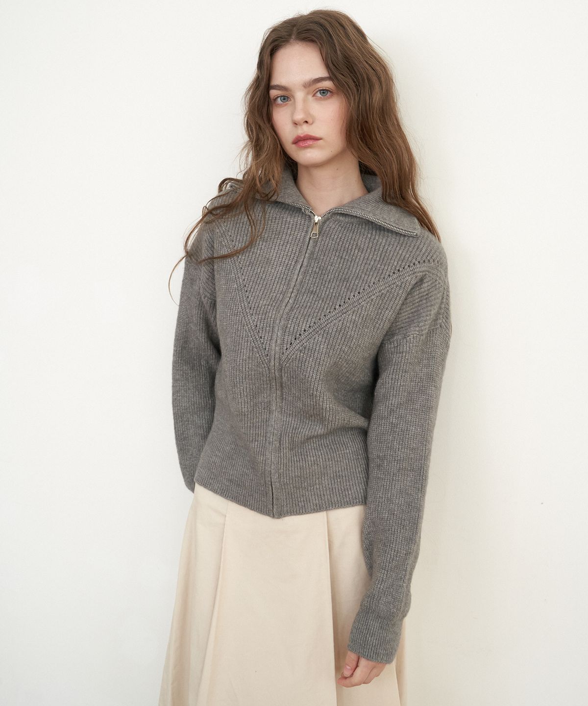 플로브(FLOVE) zip -up Turtleneck Knit - Gy