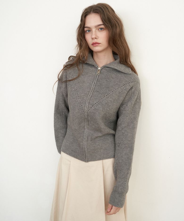 zip -up Turtleneck Knit - Gy