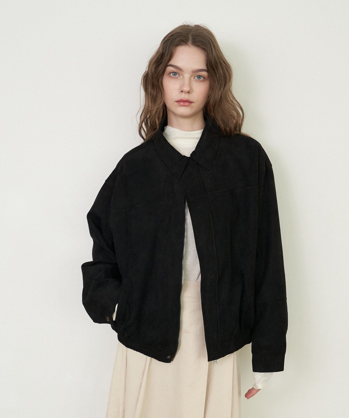 플로브(FLOVE) SUEDE SEAM CROP JACKET_BK