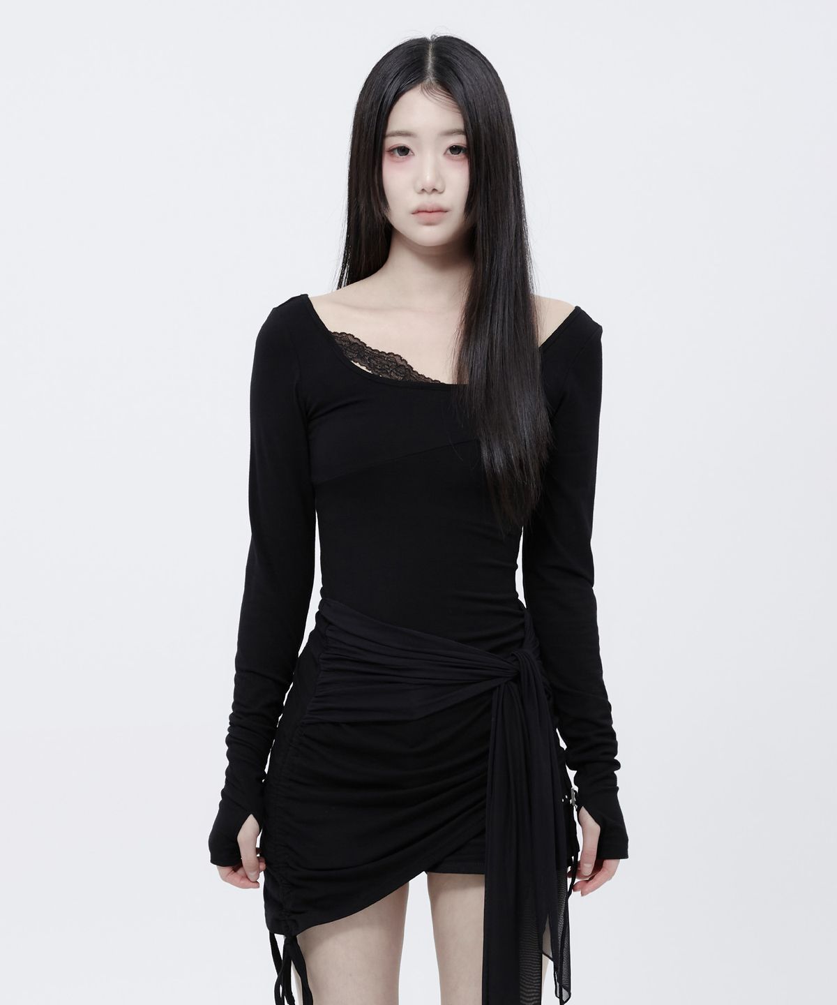 알키알카(ALKI ALKA) Lace Draped Mini Dress (Black)_ALKAS01540