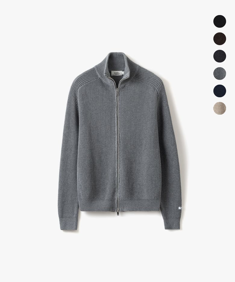 [GIZA COTTON] WASHABLE HEAVY SADDLE ZIP-UP KNIT 6 COLOR COOSCD024