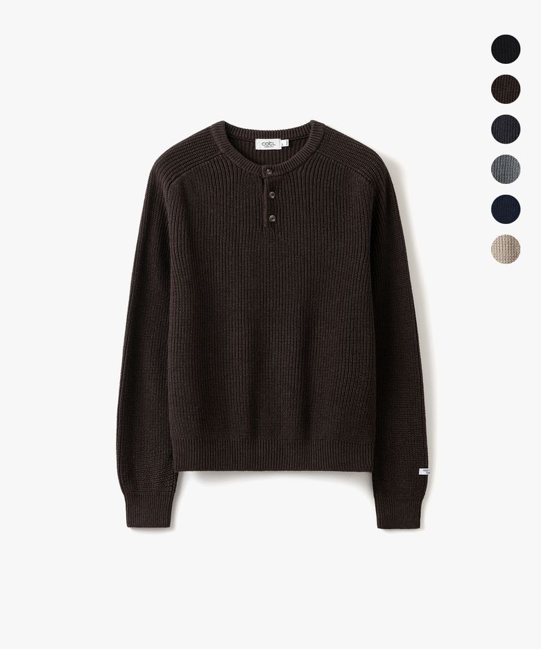 [GIZA COTTON] WASHABLE HEAVY SADDLE HENLEY NECK KNIT 6 COLOR COOSKT080
