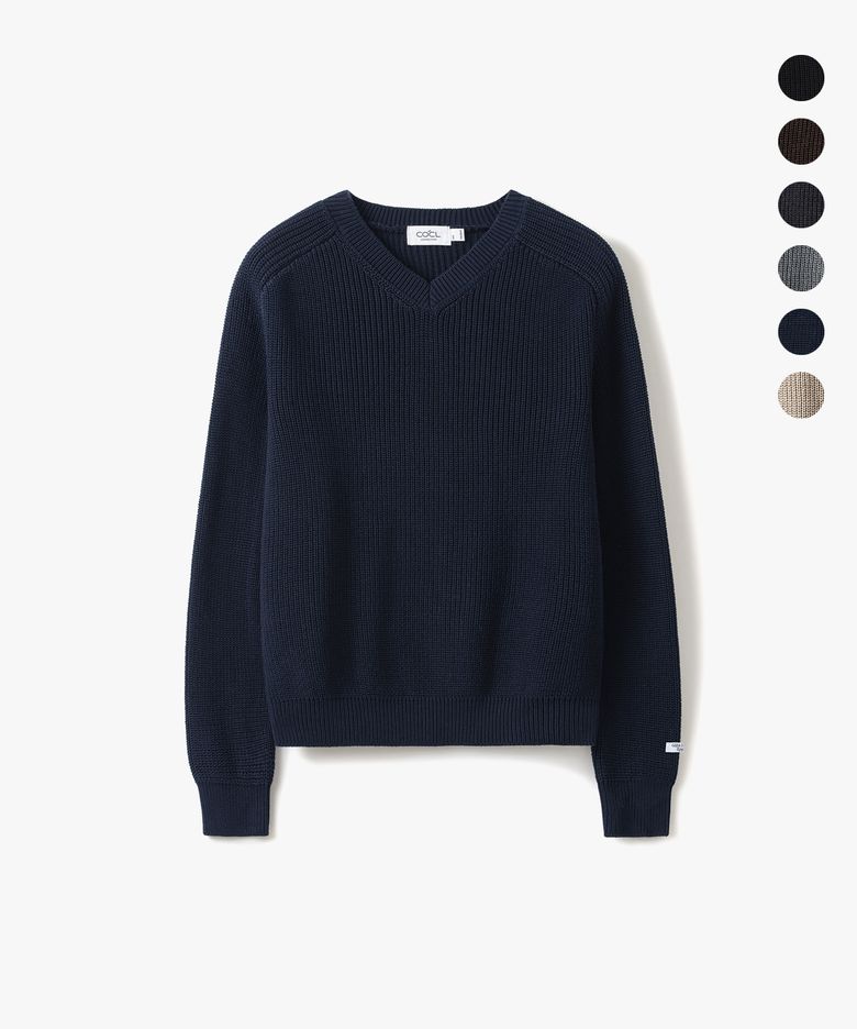 [GIZA COTTON] WASHABLE HEAVY SADDLE V-NECK KNIT 6 COLOR COOSKT079