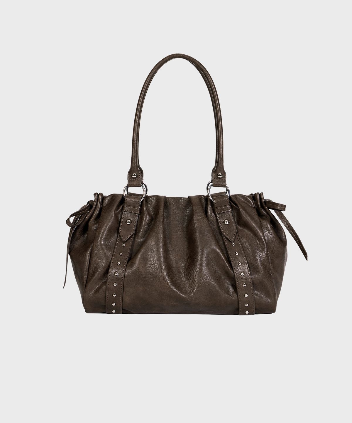 알키알카(ALKI ALKA) Studded Ruched Bag (Brown)_ALKAS01553