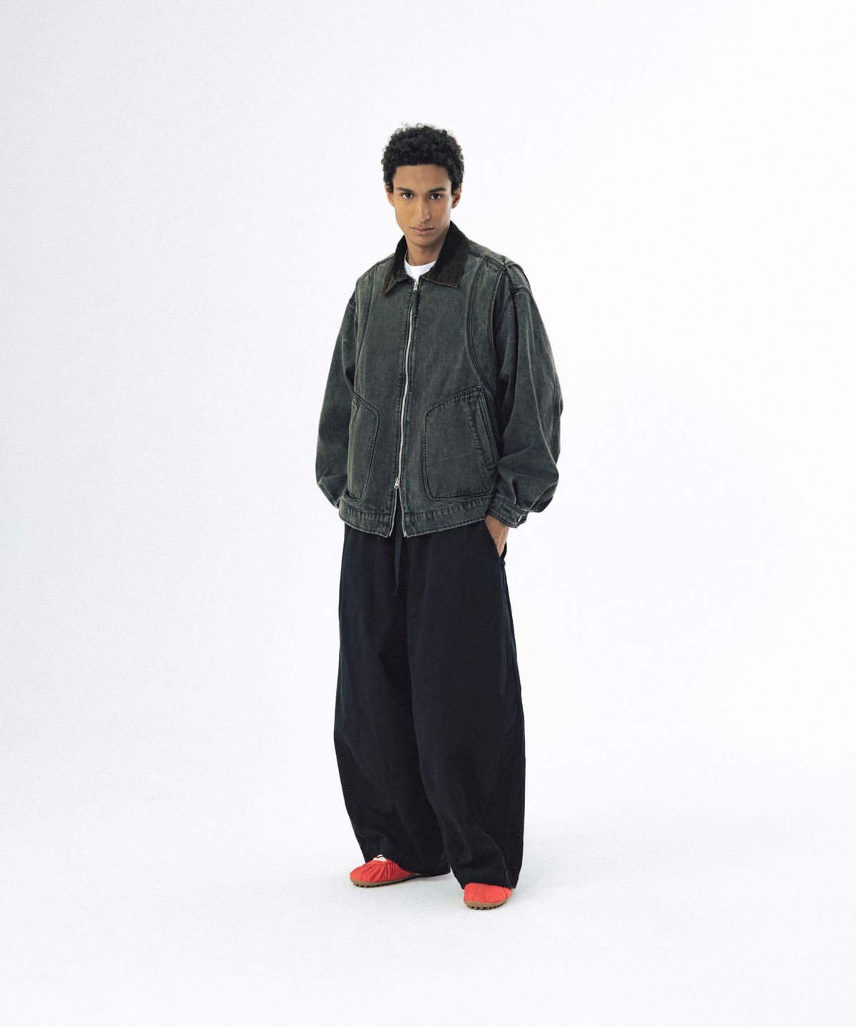앵글런(ANGLAN) Denim Work Zip-Up Jacket - Washed Black
