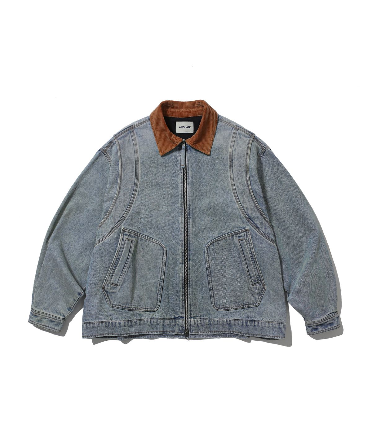 앵글런(ANGLAN) Denim Work Zip-Up Jacket - Washed Blue