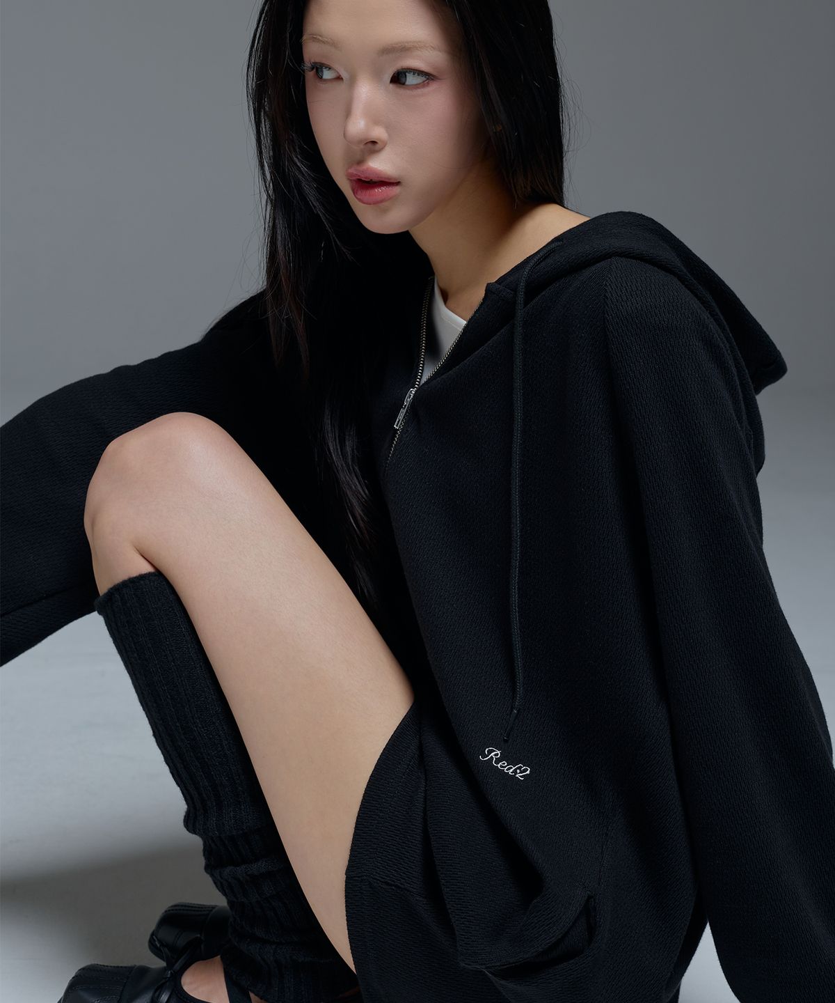 레디(RED.2) 와플셋업 후드집업 블랙