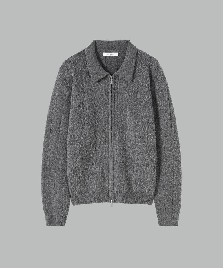 브러쉬드 집 업 니트_DARK GREY