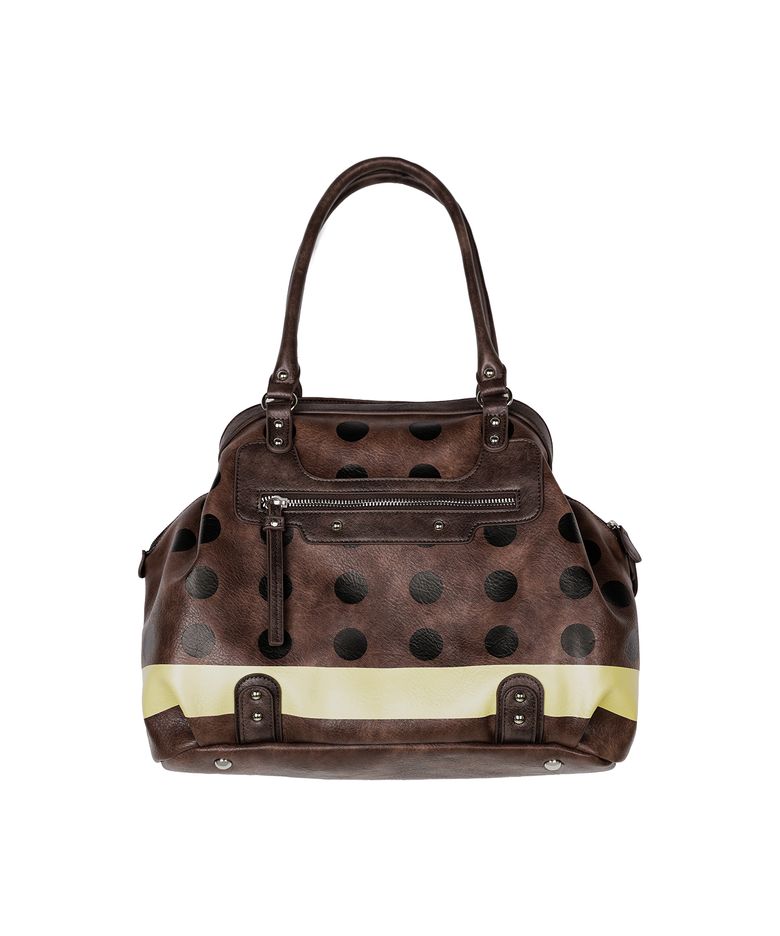 DOT PRINTED STUD SHOULDER BAG (BROWN)