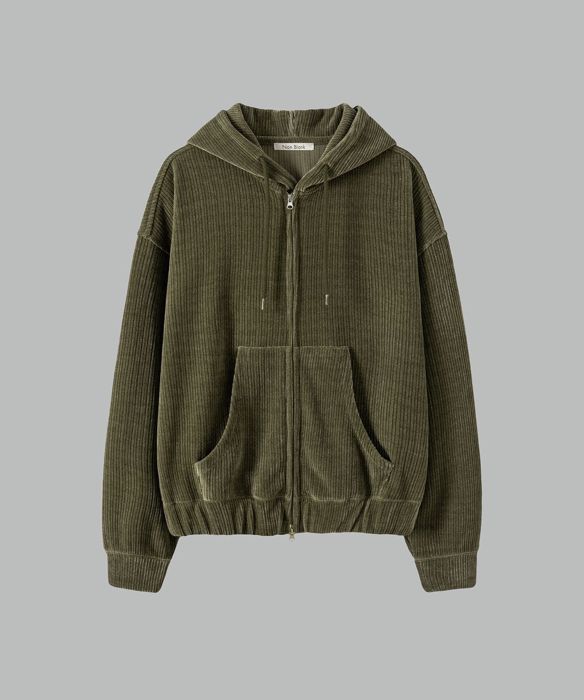 넌블랭크(NONBLANK) 벨로어 코듀로이 크롭 후드 집업_KHAKI