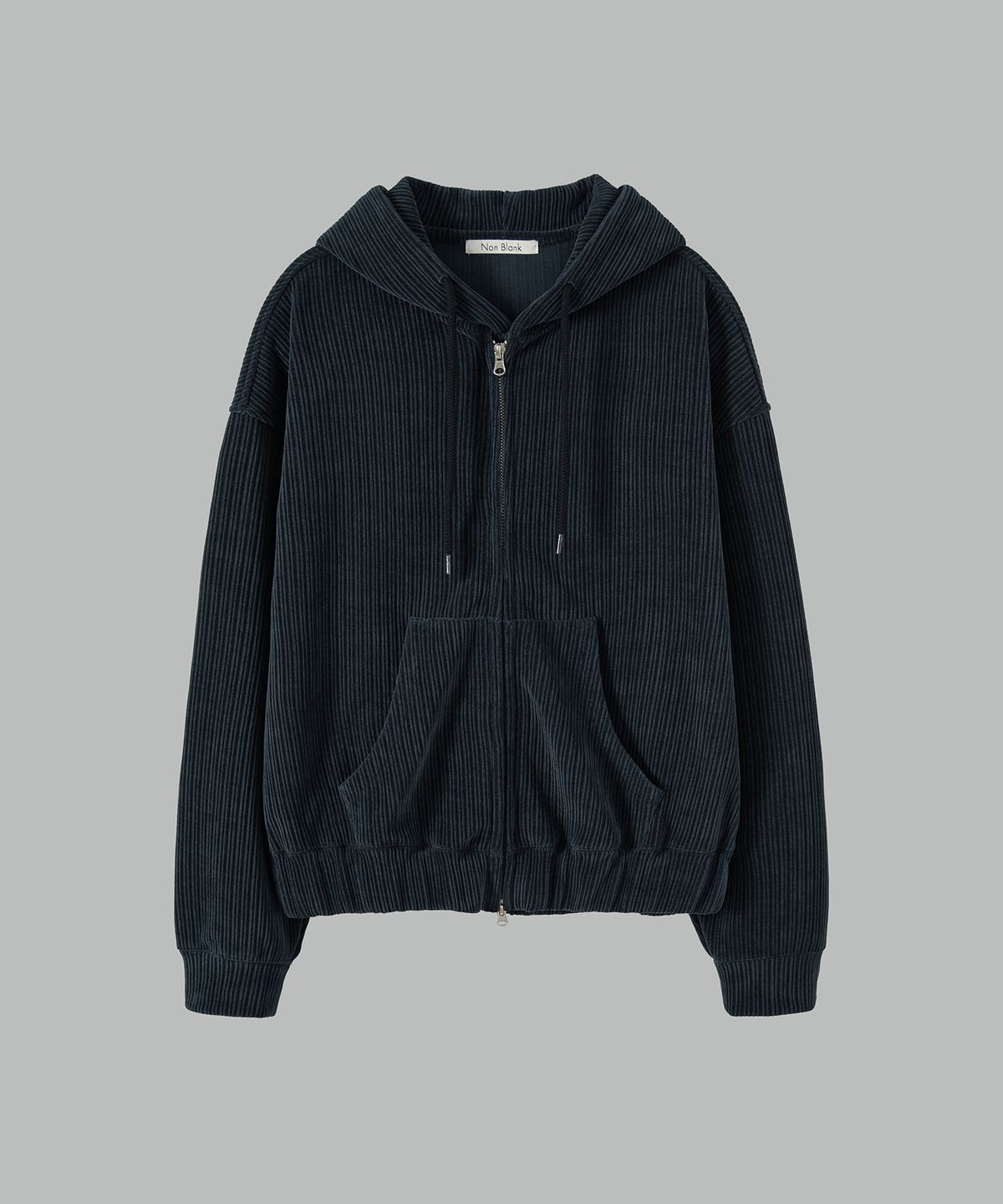 넌블랭크(NONBLANK) 벨로어 코듀로이 크롭 후드 집업_NAVY