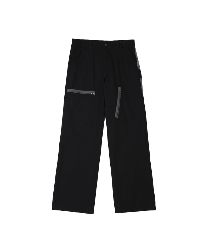 KNIT PANEL CARGO PANTS (BLACK)