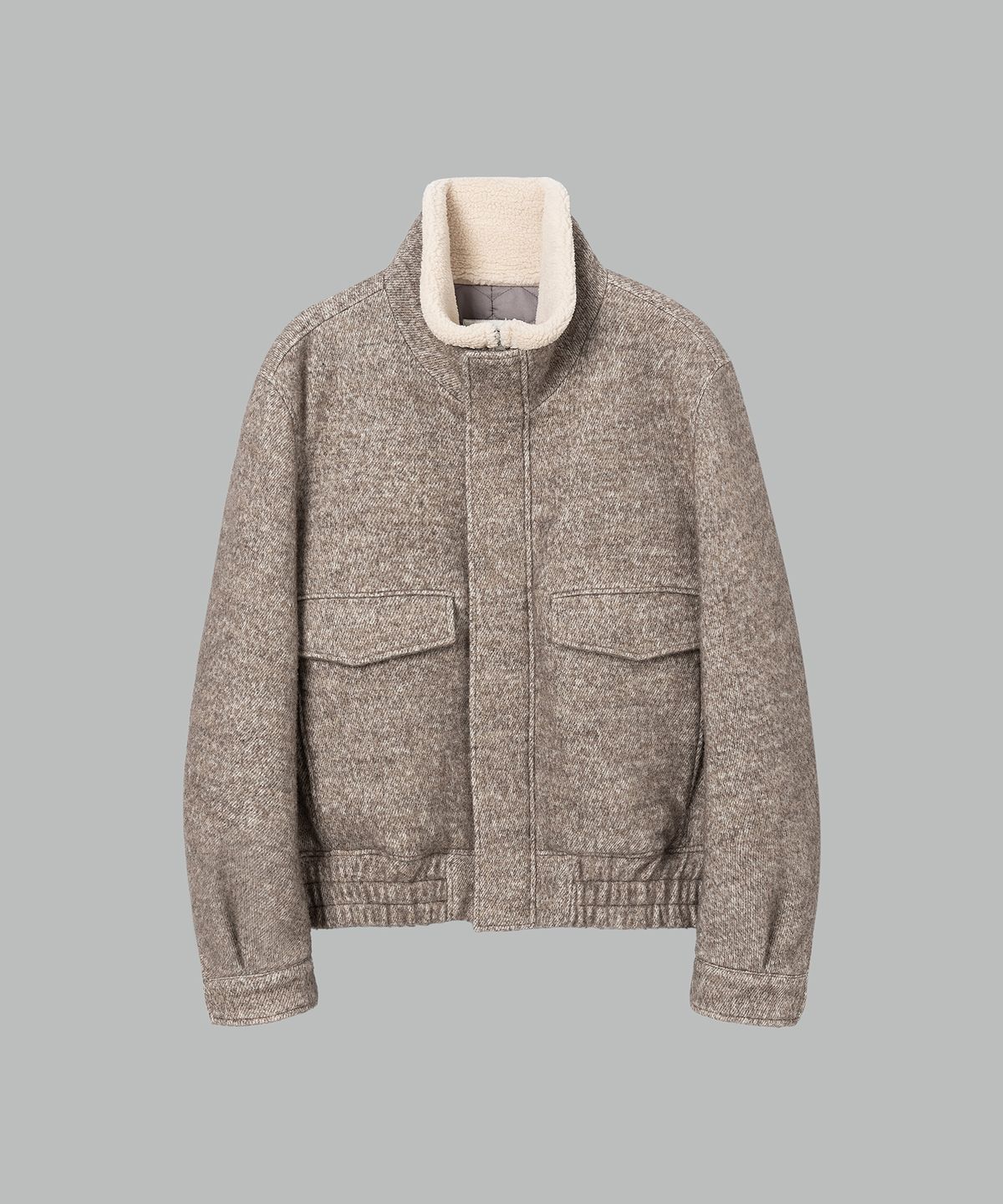 넌블랭크(NONBLANK) 울 하이 넥 블루종_MELANGE BEIGE