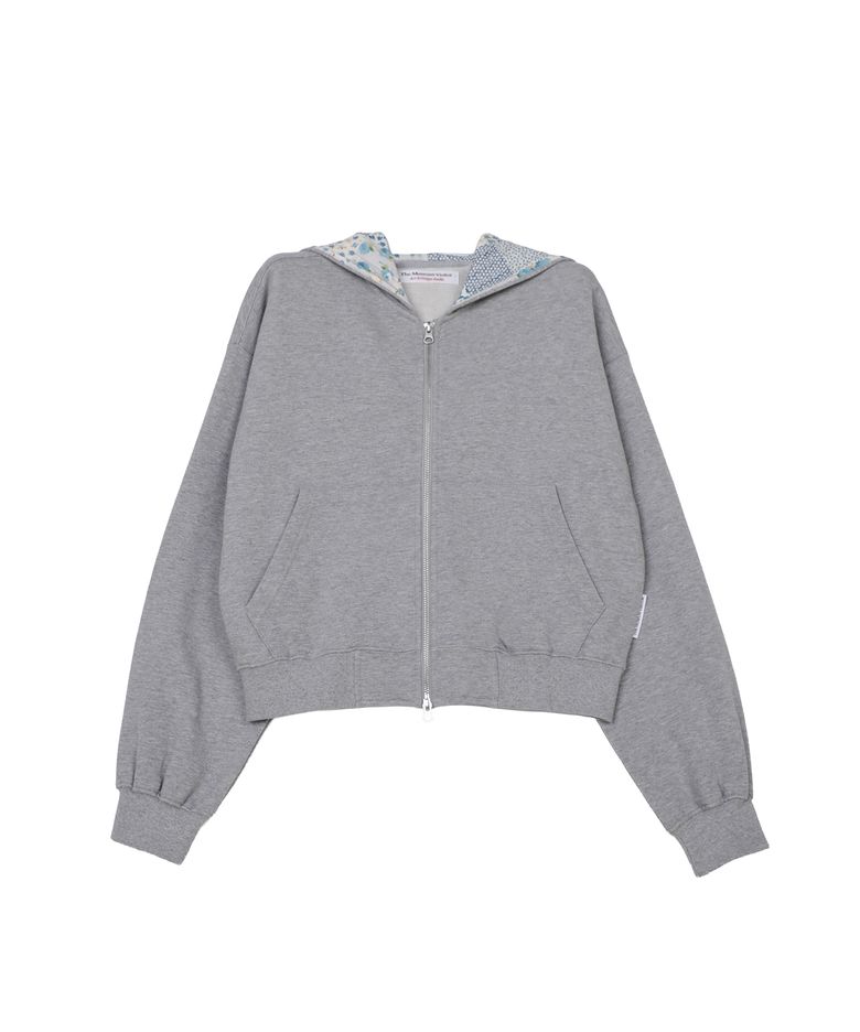 VINTAGE FLOWER ZIP-UP HOODIE (MELANGE GREY)