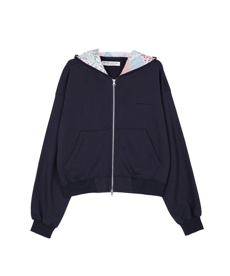 VINTAGE FLOWER ZIP-UP HOODIE (NAVY)