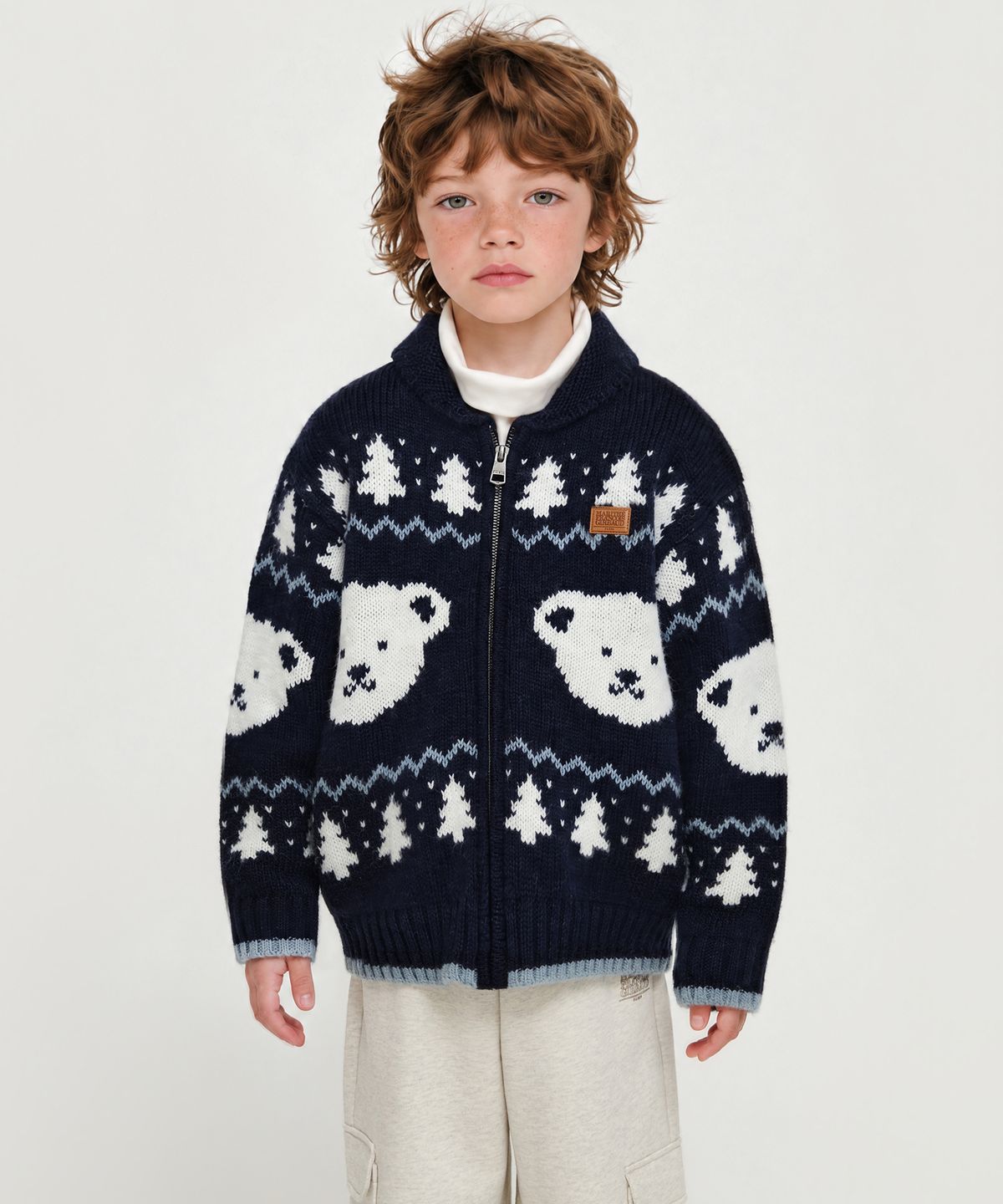 마리떼 키즈(MARITHÉ KIDS) KIDS NORDIC KNIT ZIP-UP CARDIGAN navy