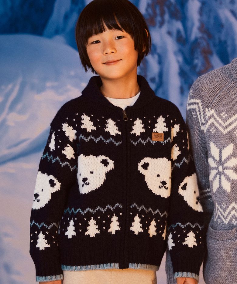 KIDS NORDIC KNIT ZIP-UP CARDIGAN navy